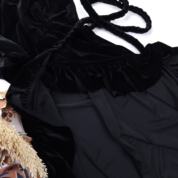 New Misa Los Angeles Black Viscose Velvet Wrap Ruffled Maxi Dress Sz Xs - Picture 11 of 13